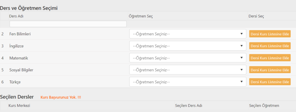 Ortaokul öğrencileri için destekleme ve yetiştirme kursları
