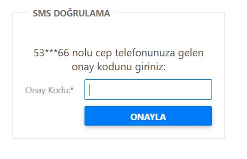 SMS doğrulama işlemi