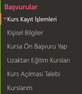 e-Yaygın modülü içerisinde yer alan menüler ve kullanım alanları yer almaktadır.